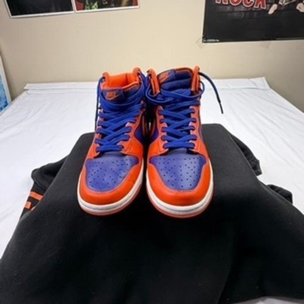 Nike Dunk High Men Orange Blue Leather Sneakers Shoes Size 8 - Picture 2 of 8
